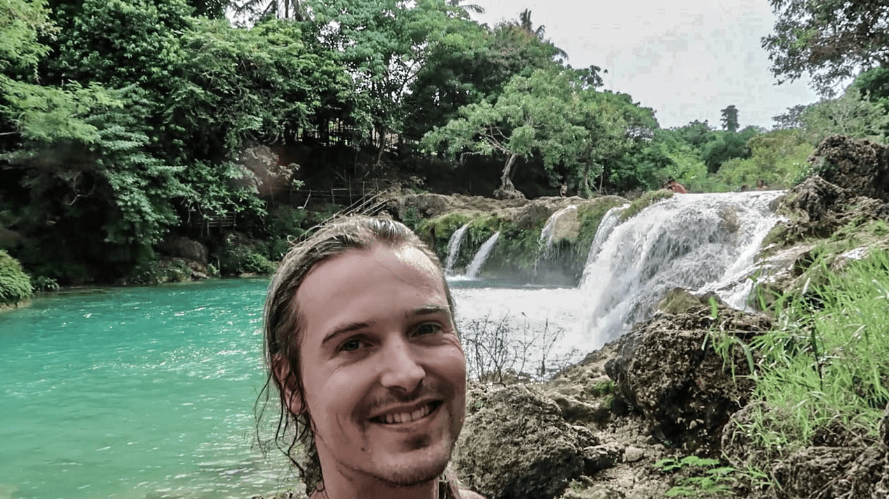 lenny through paradise smiling selfie at bolinao falls waterfall 2 in pangasinan province philippines